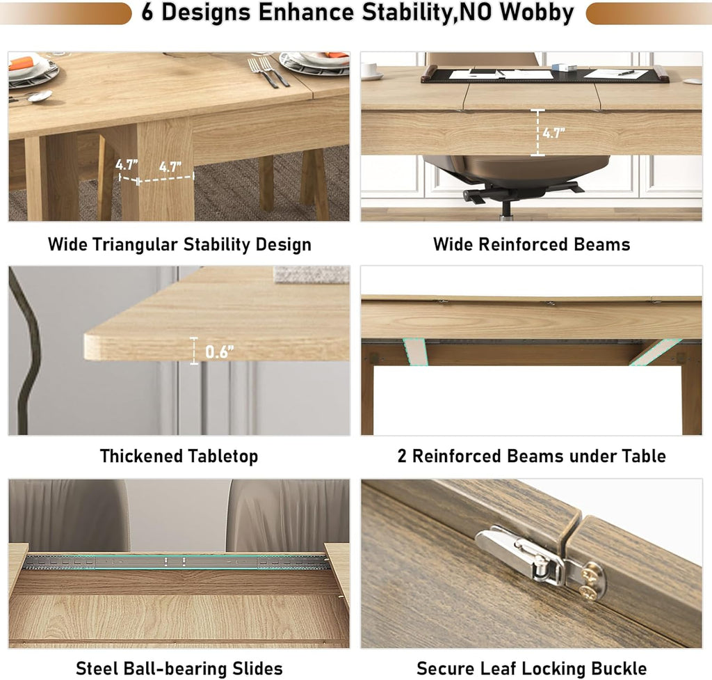59'-86' Extendable Dining Table for 6-10 Person, Wooden Dining Room Table, Modern Extendable Table for Gatherings, Meeting for Small Kitchens, Dining Office Areas(Natural)