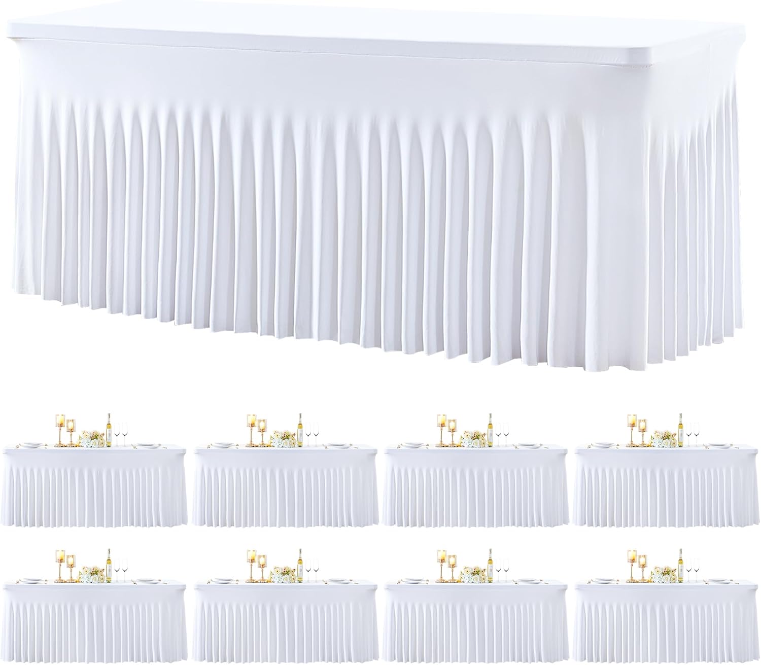 gogoparti 8 Pack Spandex White Fitted Table Cloth for 6ft Rectangle Tables White Stretch Tablecloth Table Covers Skirt Banquet Wrinkle Free Tablecloths for Parties Wedding