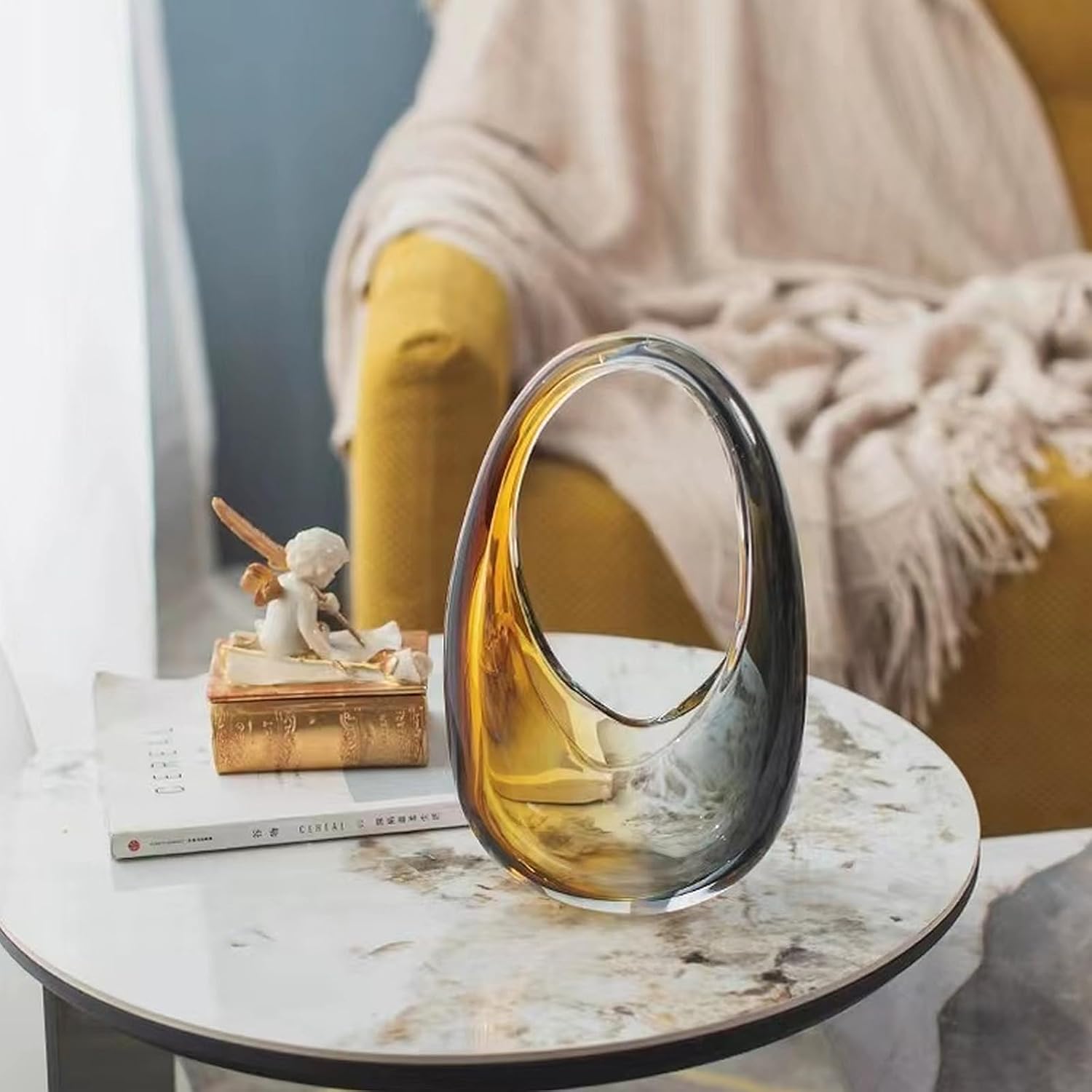 Crystal Vase, Modern Decorative Vase, Minimalist Floral Vase, Light Luxury Style for Home Decor, Centerpiece, Office, Pampas Grass, Dried Flowers, Flowers and Buds (B-Caramel)
