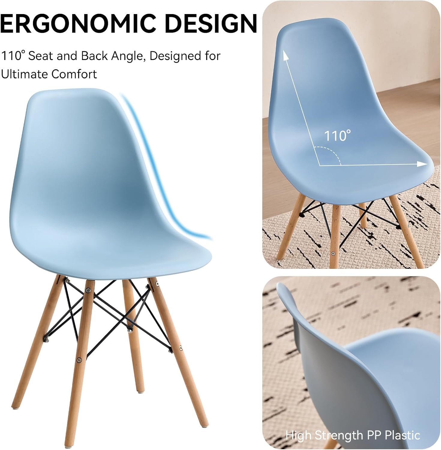 5-Piece Round Dining Table Set, Small 31.5' Kitchen Table Chairs Set of 4 Space Saving Furniture, Plastic Seats, Solid Wood Legs, for Living Room Apartment Office Home, Blue
