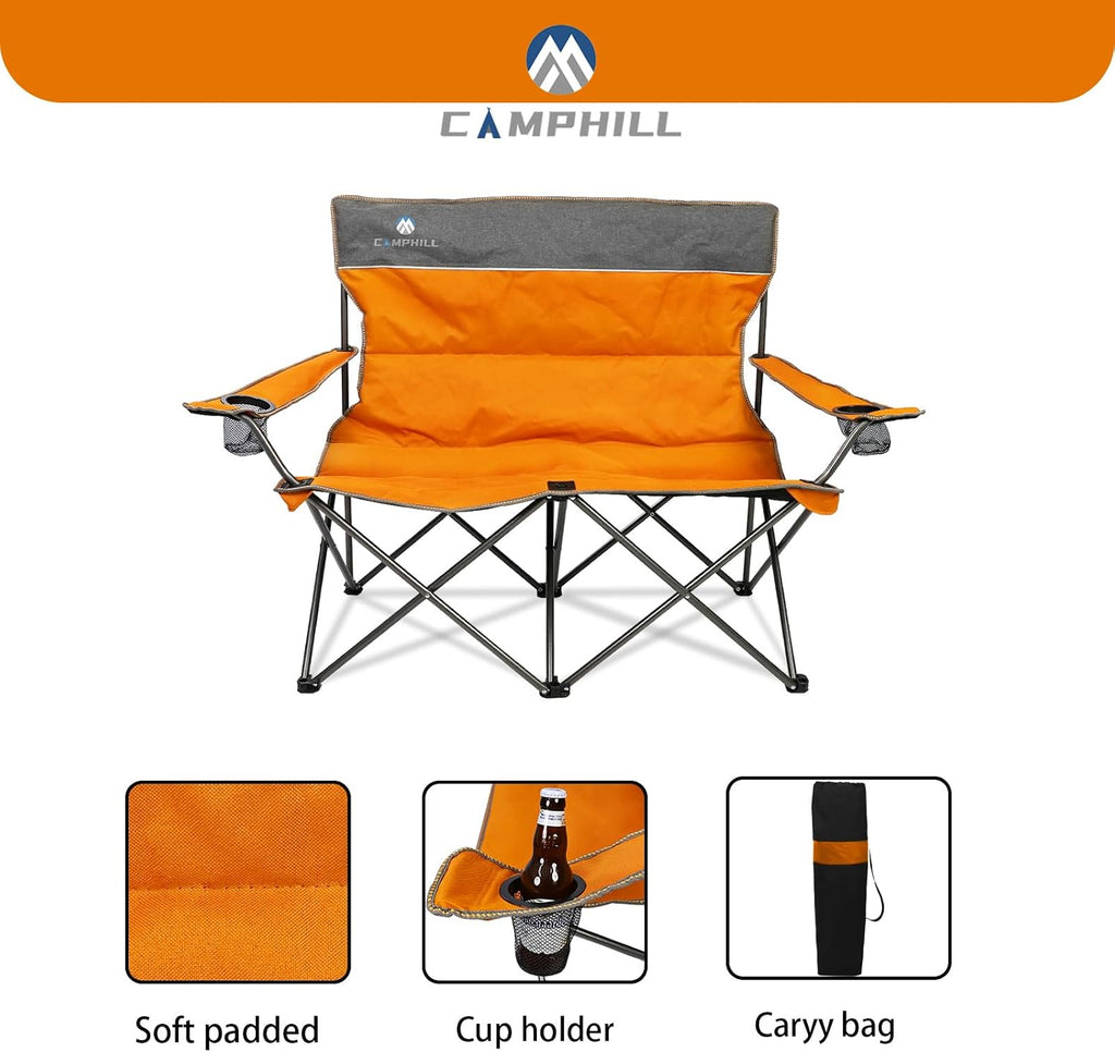 Camping Chair Set of 3, Outdoor Folding Camping Chairs for Heavy People with Cup Holder & Carry Bag,Collapsible Chair Include One Sofa Chair and Two Single Chair,Support up to 500lbs