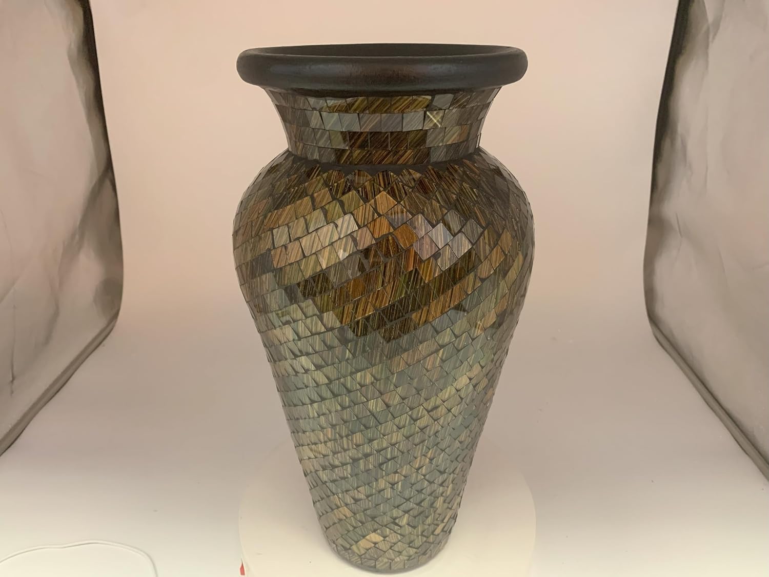 Floor Vase, 18 Inch Mosaic Vase – Tall Cylinder Made of Terracotta with Brown, Black, and Olive Green Glass Mosaic Pieces – Handcrafted Decorative Home Décor Accent Piece for Bedroom, Office