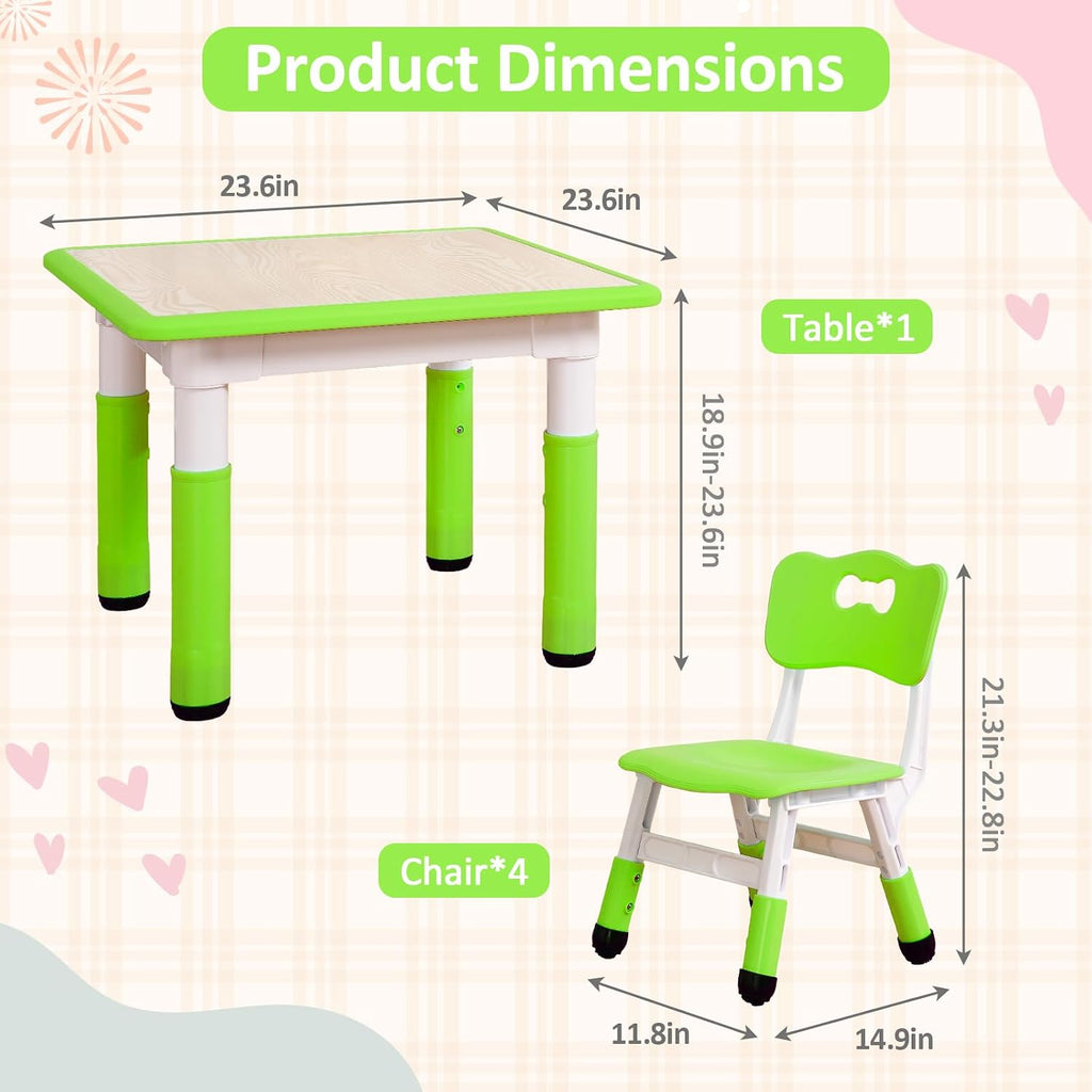 GarveeHome Kids Table and Chairs Set, Height Adjustable Desk for Ages 2-10,Arts & Crafts Table,Graffiti Desktop, Non-Slip Legs, Max 300lbs, Children Multi-Activity Table for Classrooms,Daycares,Home