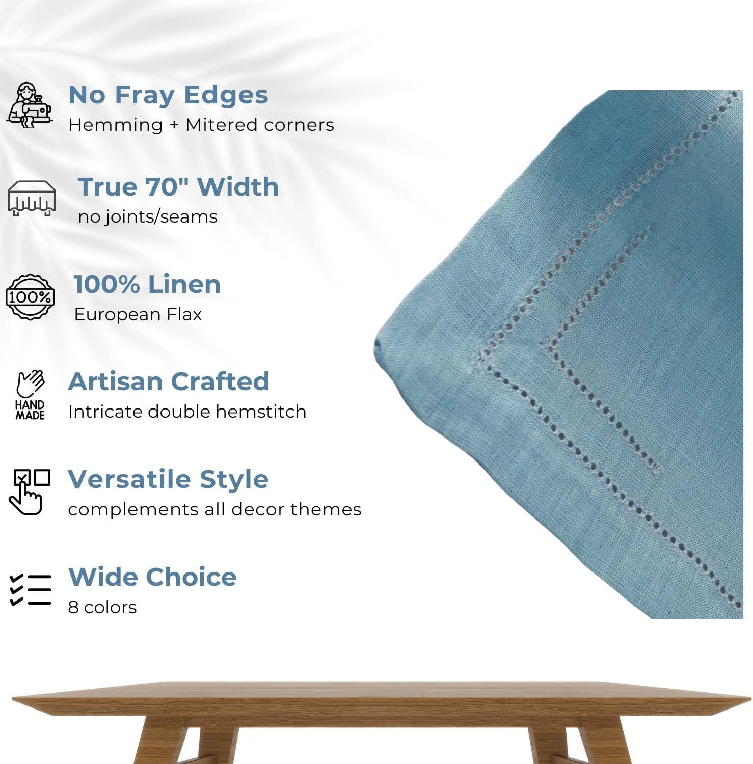 BLUE FLOWER CO Premium 100% Pure Linen Tablecloth 70'x120' Rectangle, Double Hemstitched Table Cover for Dinner, Parties, Eco-Friendly, Fall & Winter Table Décor - Dusty Blue