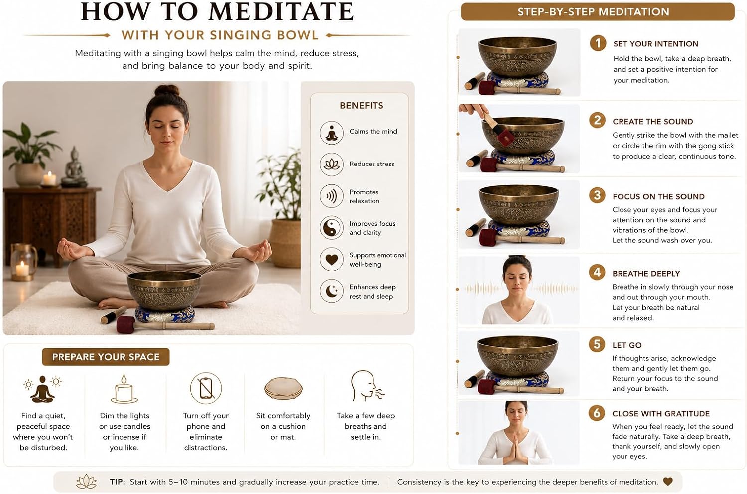 12' Om Mane Padme Hum Mantra Carved Singing Bowl for Meditation, Healing & Music Therapy - Tibetan Handmade Bowls