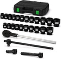 TecoTek 3/4' Drive Shallow 6-Point Impact Socket Set, 27-Piece Jumbo Assortment, CR-MO, SAE (7/8-Inch to 2-Inch) and Metric (22mm to 50mm), Ratchet Handle with Extensions