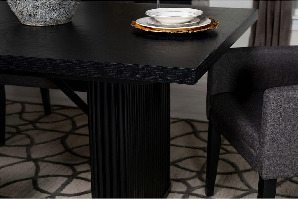 83.5'' Rectangular Dining Table Rustic Wood Kitchen Dinner Table, Retro Modern Mid-Century Style, Sturdy Pedestals Base, Black