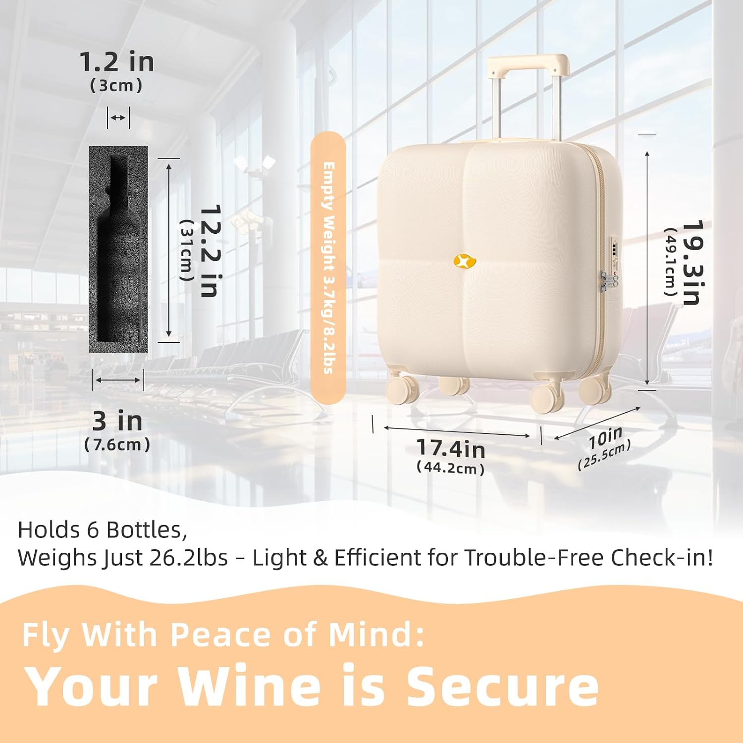 Wine Suitcase - 6 Bottle Travel Case with TSA Lock, Removable Inserts and Silent Spinner Wheels