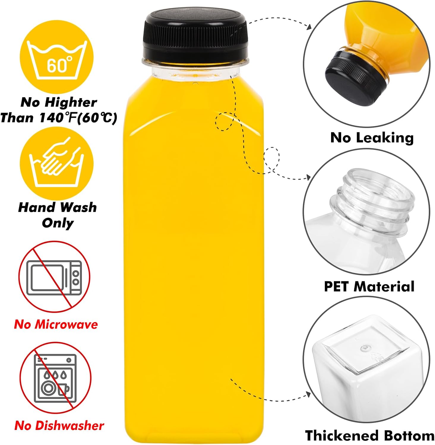 BAKHUK 540pcs 16oz Empty Plastic Juice Bottles with Caps, Plastic Water Bottles with Lids, Reusable Clear Bulk Beverage Containers for Juice, Milk and Other Beverages(5 Package)