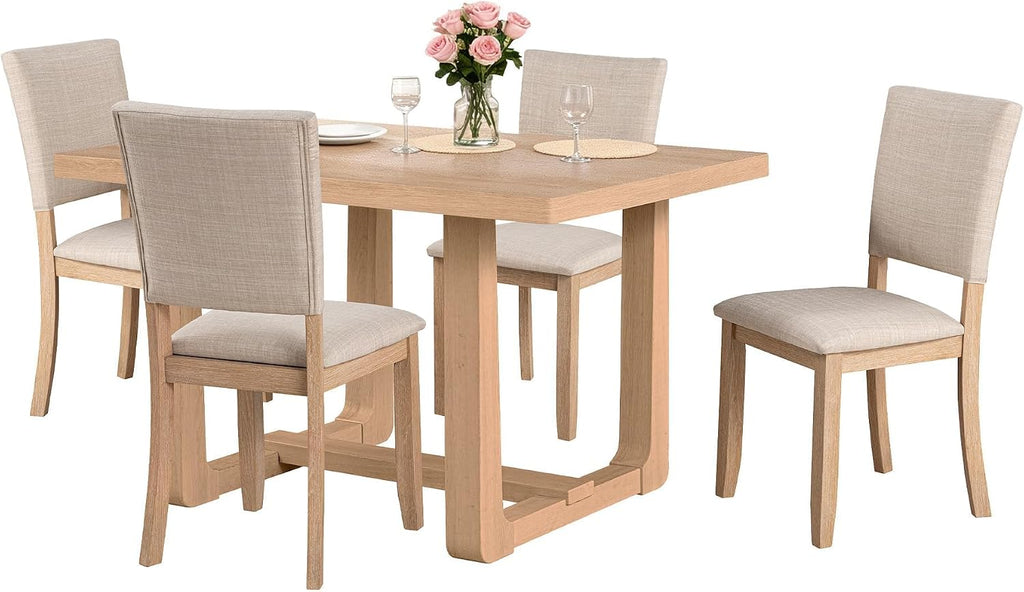 leovanni Rectangle Dining Table Set of 4, 48' Rectangle Kitchen Table and Upholstered Chairs Set for Kitchen, Dining Room, Apartment, Natural