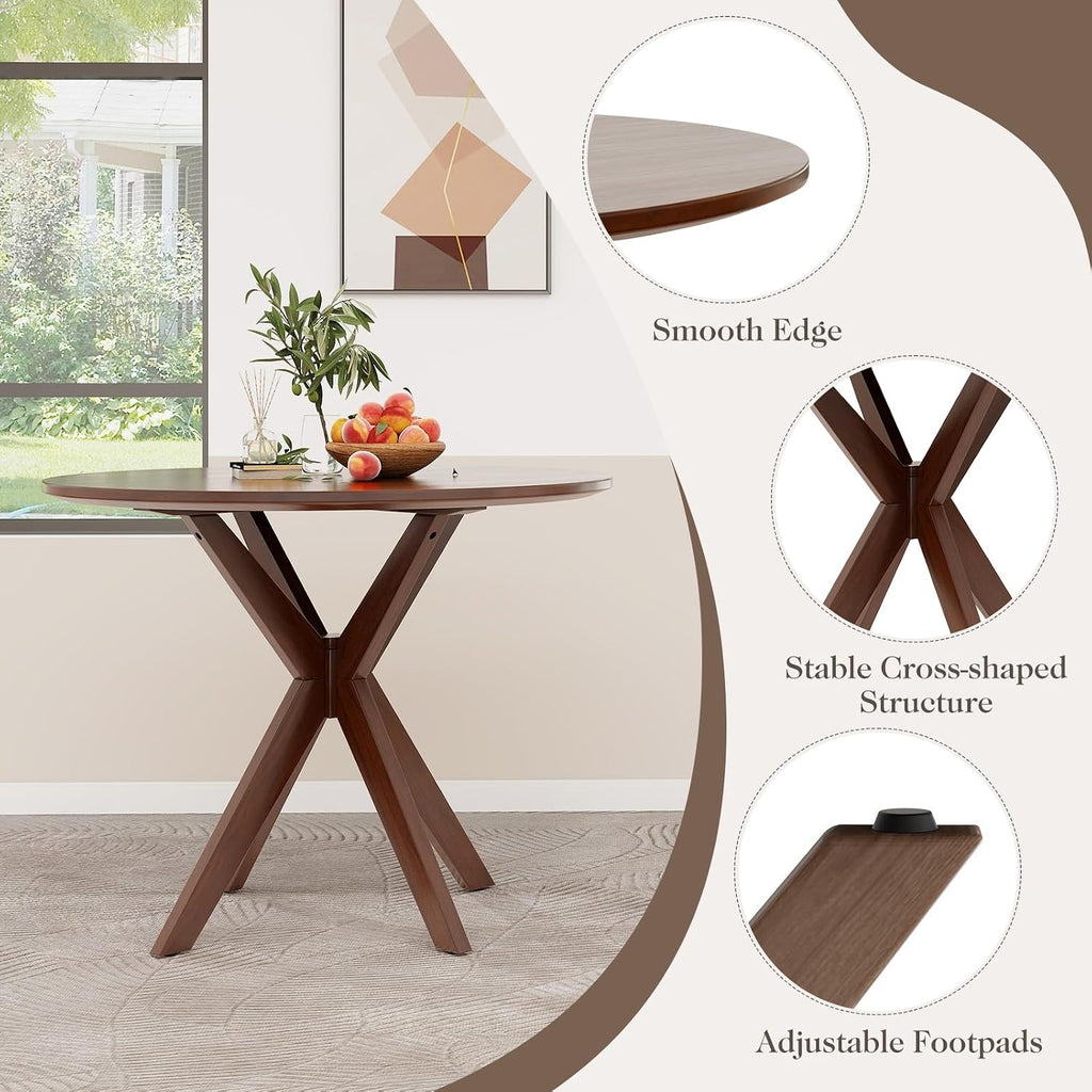 ERGOMASTER 3-Piece Dining Table Set for 2, 36' Kitchen Round Table with 2 Chairs, Rubber Wood Legs, Brown