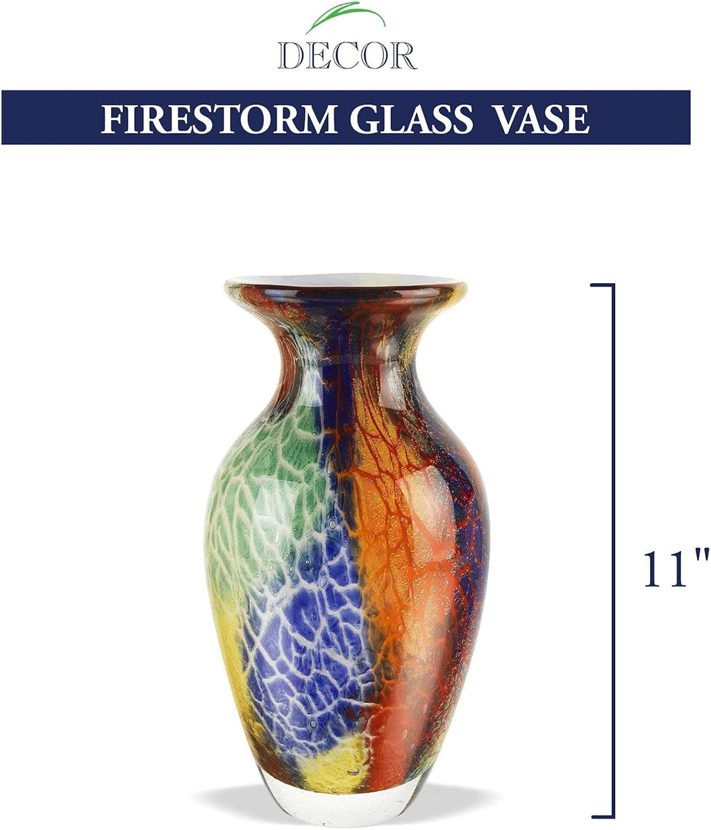 Badash Firestorm Murano-Style Glass Vase - 11' Tall Decorative Mouth-Blown Art Glass Vase - Stunning Oversized Home Decor Accent