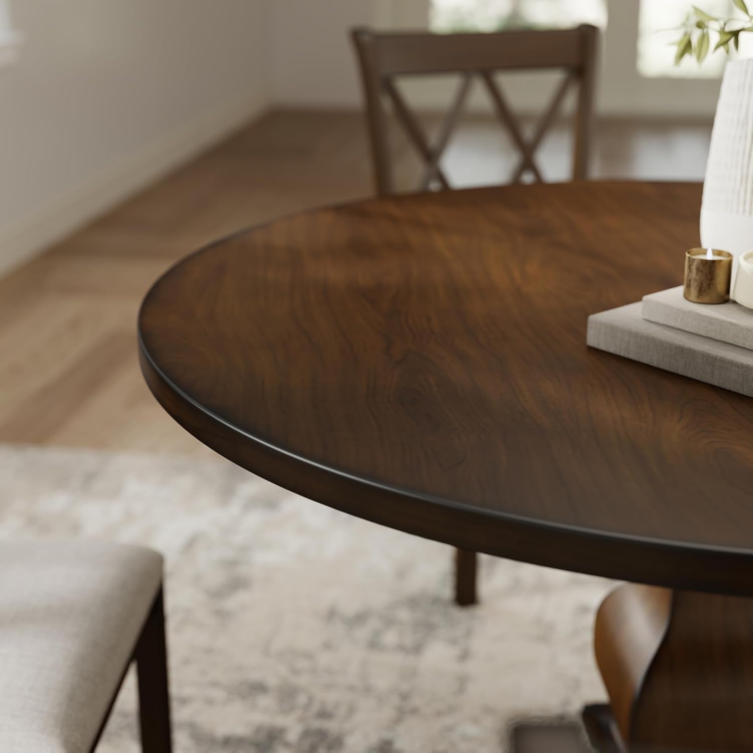 Roundhill Furniture Havre Pedestal Base Round Dining Table, Espresso