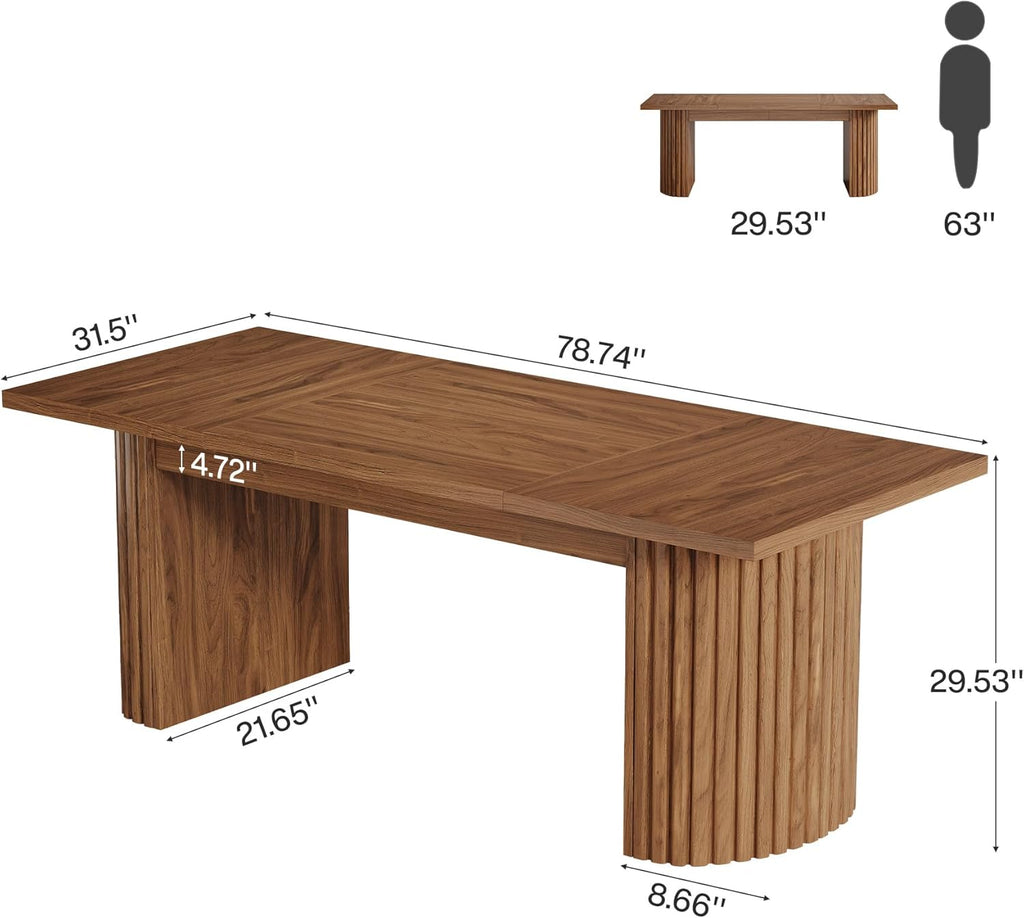 Tribesigns 78.7' Extra Long Dining Table for 6-8 People, Large Farmhouse Kitchen Table with Wooden Tabletop, Rustic Style Rectangular Dinner Table for Dining Room, Kitchen, Living Room, Walnut