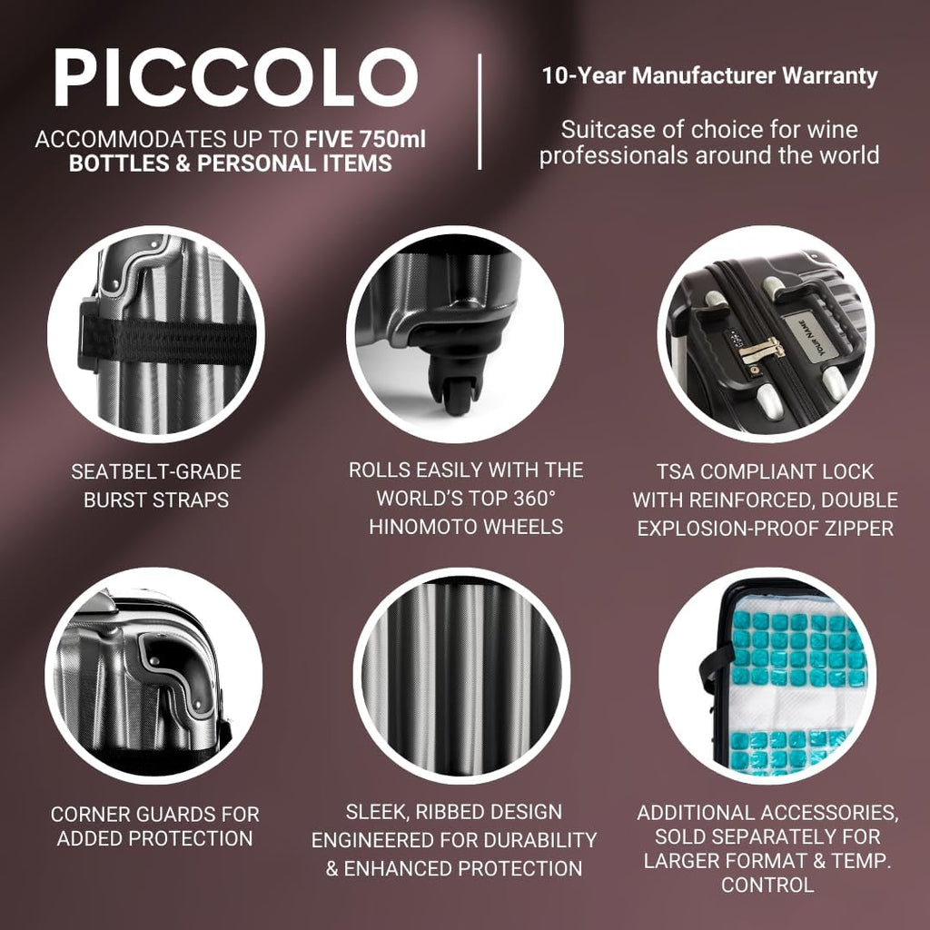 VinGardeValise® The Piccolo Wine Suitcase – 5-Bottle Travel Luggage, TSA-Approved, Durable Hard Shell, Shockproof Foam, Secure Bottle Protection for Enthusiasts & Collectors - Burgundy