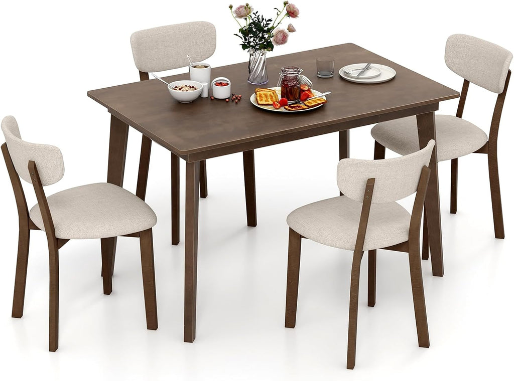 Tangkula Dining Table Set for 4, Dinette Set with Table and 4 Padded Seat, Rubber Wood Legs, Curved Backrest, Mid-Century Modern Kitchen Table Chairs Set of 4 for Living Room, Dining Room