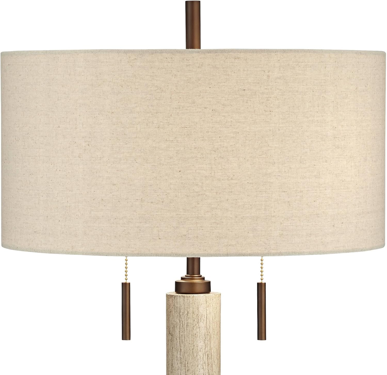 Franklin Iron Works Hugo 28 1/2' Tall Mid Century Modern Natural Cottage End Table Lamps Set of 2 USB Port Pull Chain White-Washed Wood Finish Oatmeal Shade Living Room Charging Bedroom Bedside
