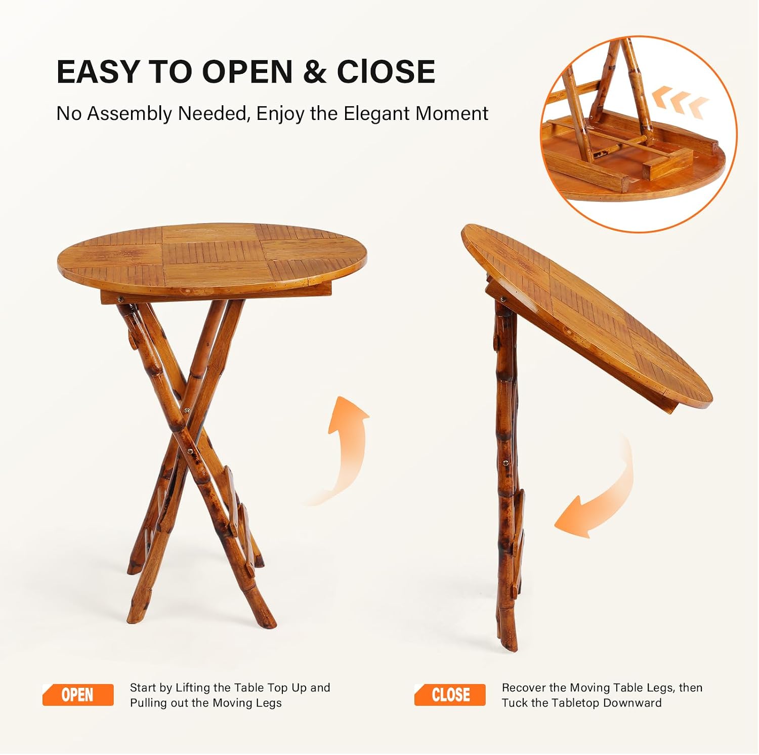 VINGLI Bamboo Folding Chair Table 3 Piece Bistro Set, Foldable Dining Wood Chairs Comfortable Seat for Outdoor & Indoor, Patio, Porch, Wedding, Party, Event, 3 Pack