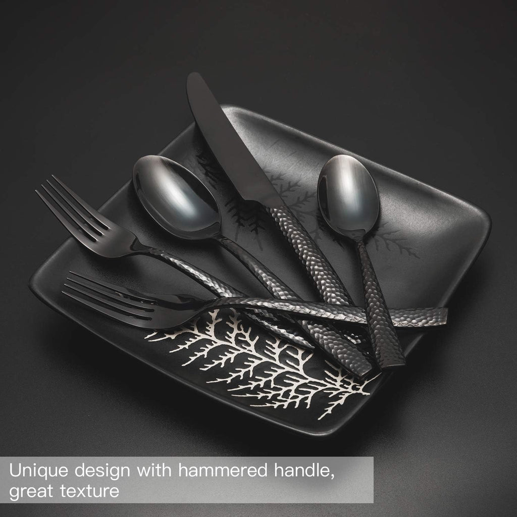 Silverware Set Black Flatware Set Hammered Cutlery Set Stainless Steel Mirror Finished Hand Forged 40 Pieces Service for 8 Home Event Use Wedding Housewarming Gift