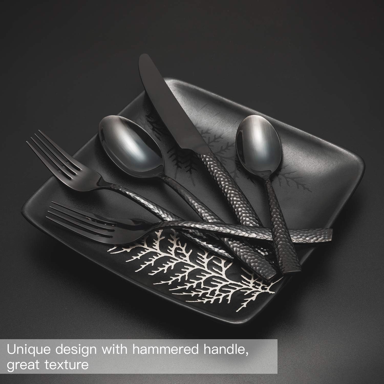 Silverware Set Black Flatware Set Hammered Cutlery Set Stainless Steel Mirror Finished Hand Forged 40 Pieces Service for 8 Home Event Use Wedding Housewarming Gift