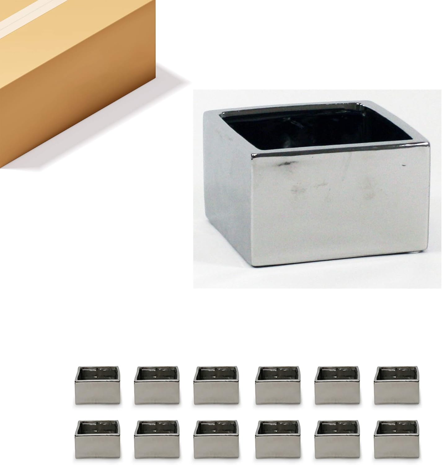 WGV Block Ceramic Vase Bulk, Width 6', Height 4', Elegant Morden Short Square Floral Planter Terrarium Container Table Dresser for Event Accent Home Office Decor Silver 12 Pieces