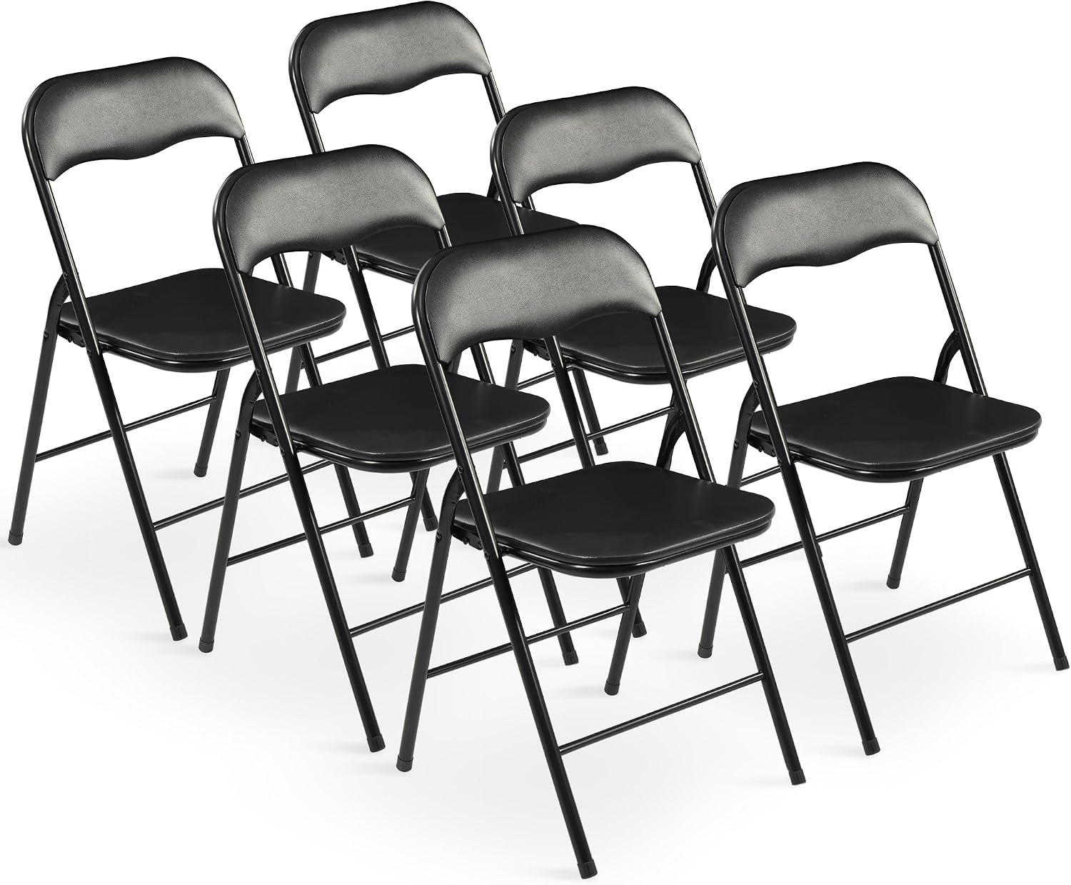 Elevon Folding Chairs 6 Pack, Padded Vinyl Cushion Chairs with Sturdy Metal Frame for for Home and Office, for Indoor and Outdoor Events, 300lb Capacity, Black