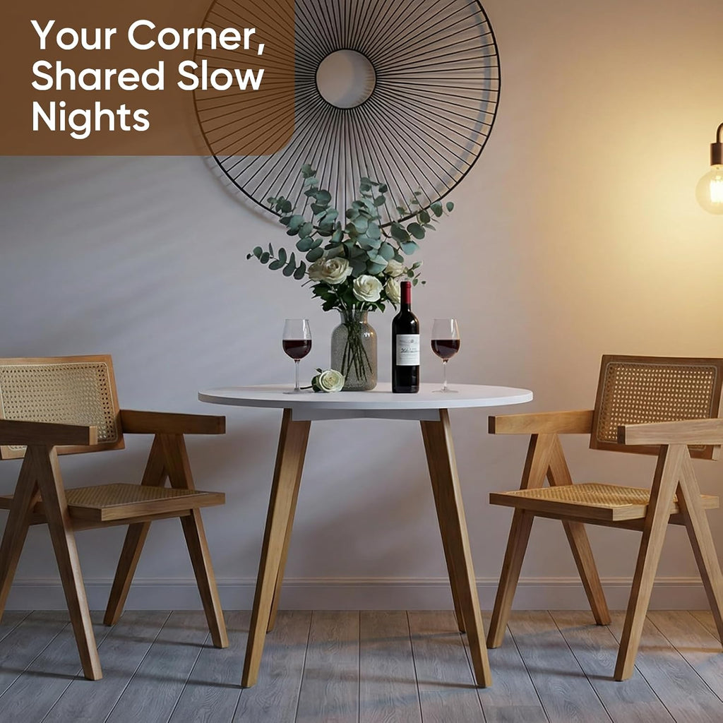 Small Dining Table for 2, Round Kitchen Table with Soild Wooden Legs Mid Century Modern Table for Dinning Room, Living Room (31.5' W x 31.5' D x 30.03' H)