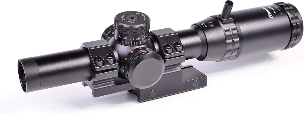 Hammers 1-4x20 Lightweight Compact Short Rifle Scope w/Illuminated Etched Glass Circle Reticle Finger Adjustable Lockable External Turret Screws Speed Throw Lever Offset Scope Mount 1inch Tube