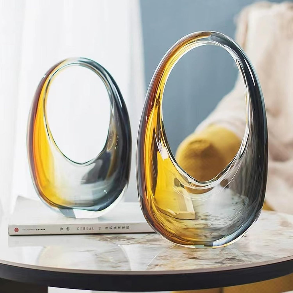 Crystal Vase, Modern Decorative Vase, Minimalist Floral Vase, Light Luxury Style for Home Decor, Centerpiece, Office, Pampas Grass, Dried Flowers, Flowers and Buds (S-Caramel)