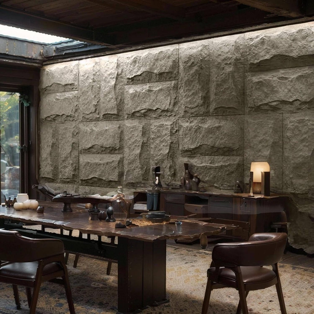 Stone 3D Wall Panels,4-Pack PU Wall Panels, 23.6'*47.2' Wall Paneling for Interior Wall Decor, Faux Stone Wall Panel for Accent Wall Decor, Sophisticated & Stylish 3D Wall Decor(Cement Grey)