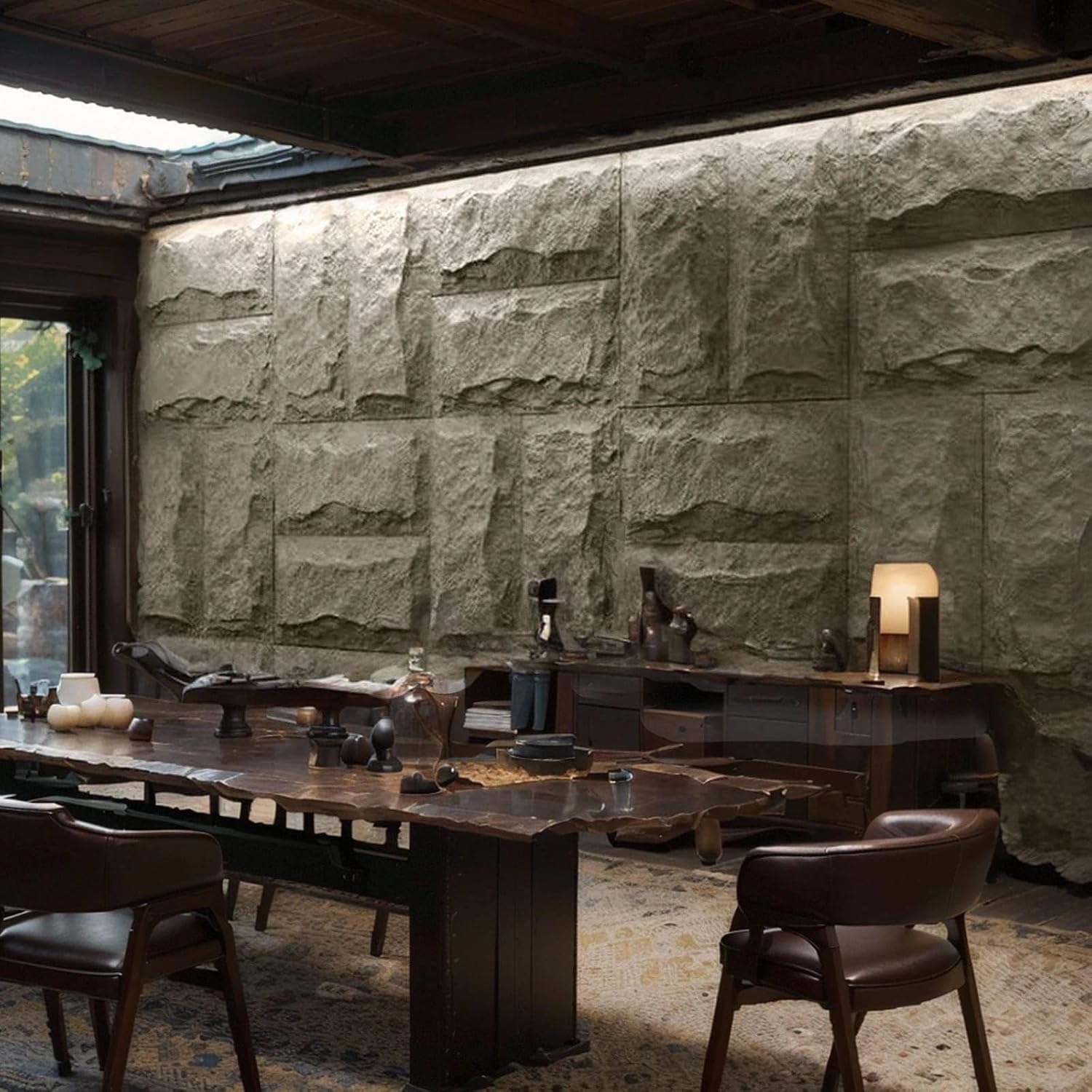 Stone 3D Wall Panels,4-Pack PU Wall Panels, 23.6'*47.2' Wall Paneling for Interior Wall Decor, Faux Stone Wall Panel for Accent Wall Decor, Sophisticated & Stylish 3D Wall Decor(Cement Grey)
