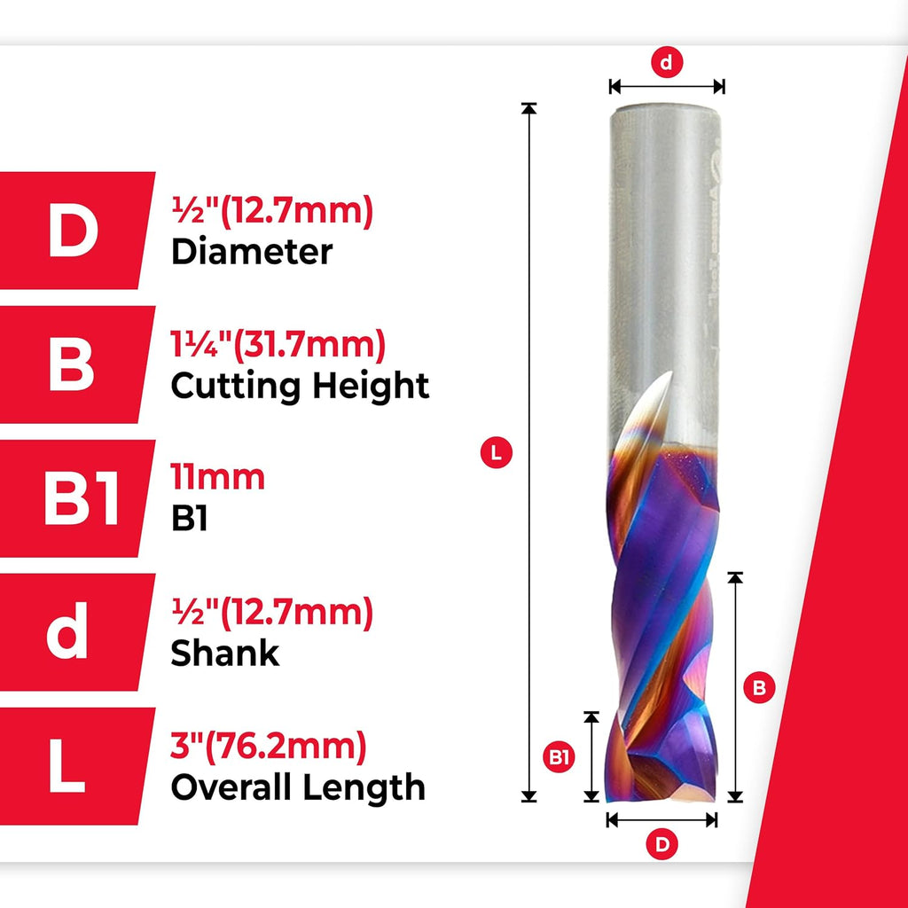 Amana Tool Spektra Extreme Tool Life Solid Carbide CNC Compression Spiral Router Bit, 46188-K, 1/2 D x 1-1/4 CH x 1/2 Shank x 3 Inch Long 2 Flute