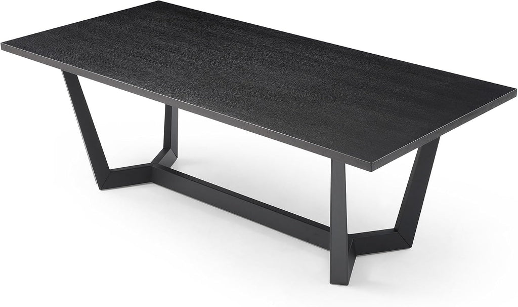 70.86'' Rectangular Wood Dining Table for 6-8, Modern Mid-Century Contemporary Dining Table for Living Room Kitchen, Dining Kitchen Table with Metal Leg Base, Easy Assembly, Black