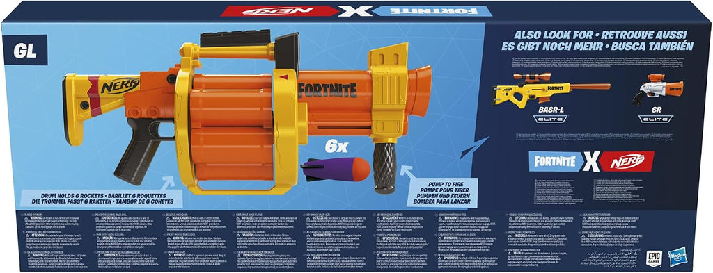 Nerf Fortnite GL Rocket-Firing Blaster - 6-Rocket Drum, Pump-to-Fire - Includes 6 Official Rockets - for Youth, Teen, Adult, Orange