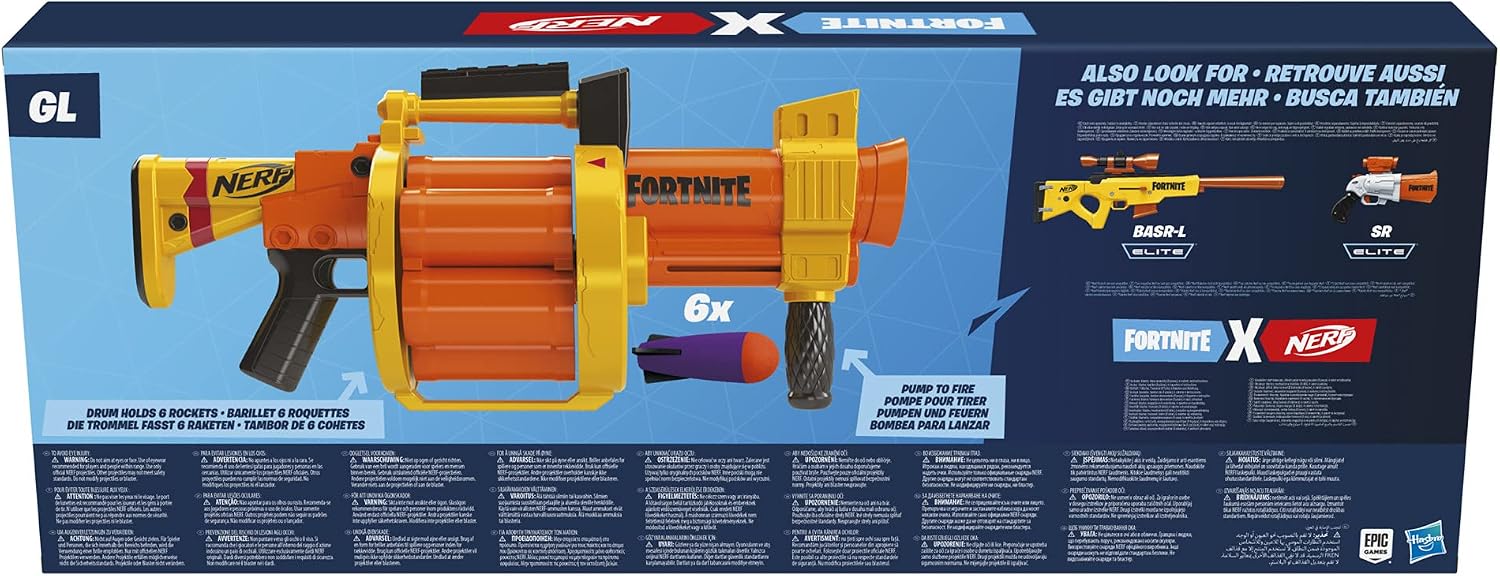 Nerf Fortnite GL Rocket-Firing Blaster - 6-Rocket Drum, Pump-to-Fire - Includes 6 Official Rockets - for Youth, Teen, Adult, Orange