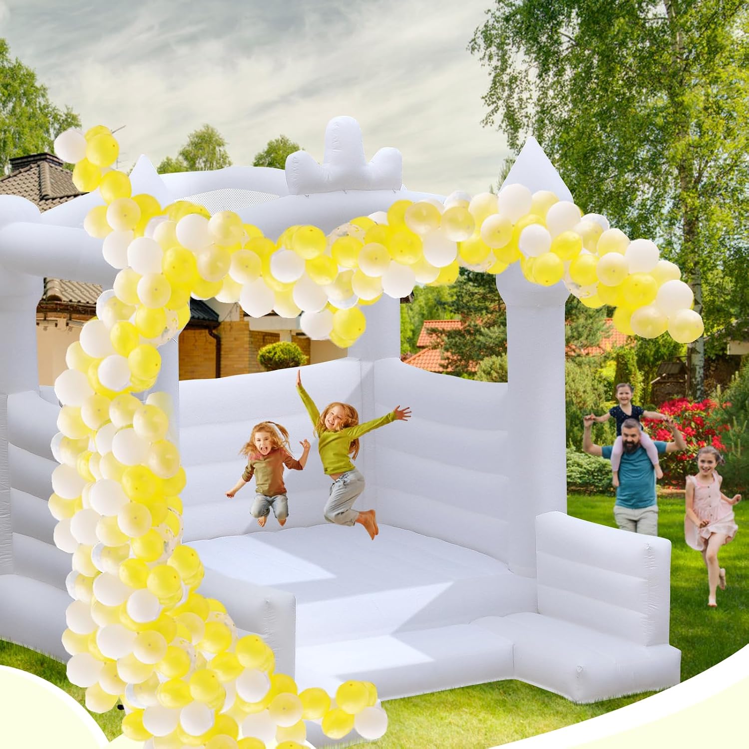 FINCOME White Bounce House, 13x13ft Inflatable Bounce House with Blower, Commercial Bounce Castle Large Bouncer Jumping Bouncy House for Kids Adults Wedding Birthday Party Celebrations Indoor Outdoor