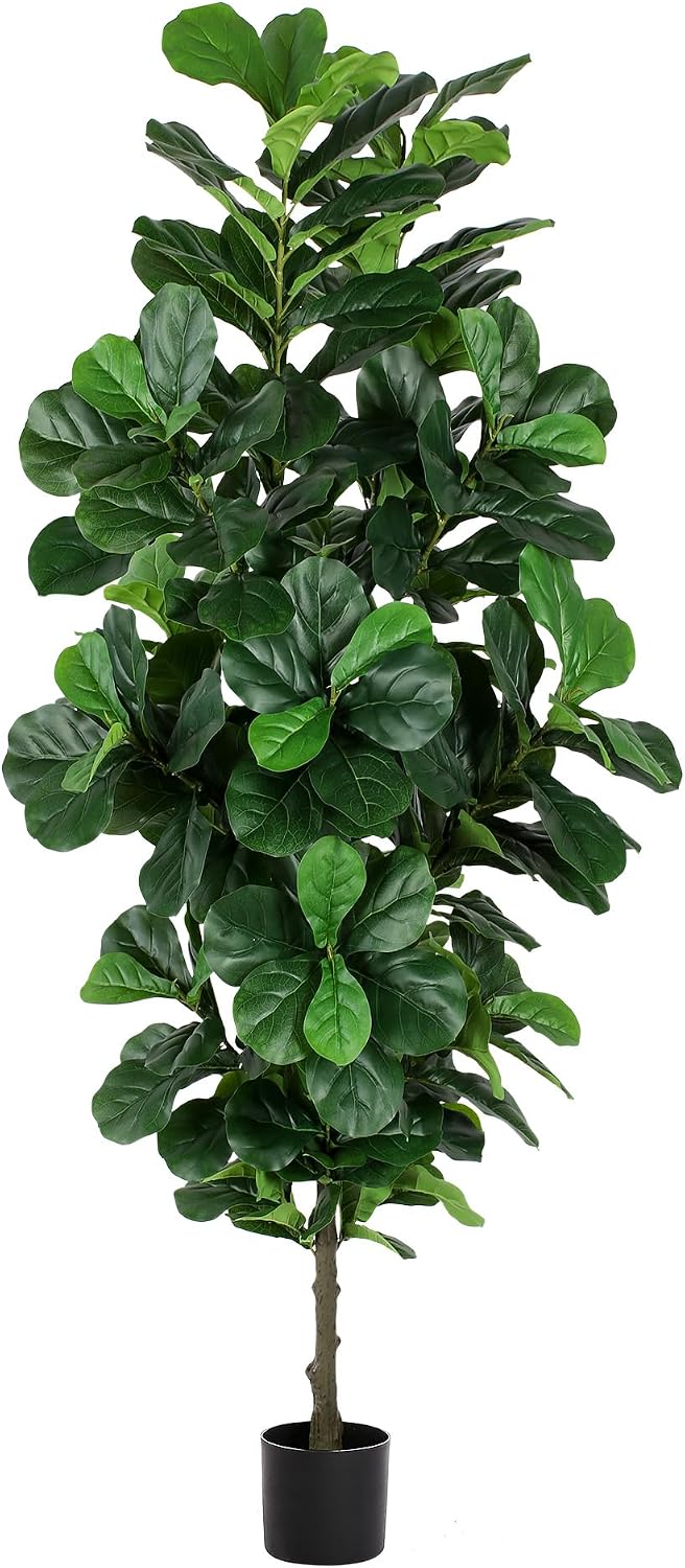 FLOWORLD Fiddle Leaf Fig Tree 7ft Tall Artificial Tree in Plastic Pot Fake Ficus Lyrata Plants with 184 Decorative Fiddle Leaves Faux Fig Trees for Home Office Living Room Decor Indoor Outdoor