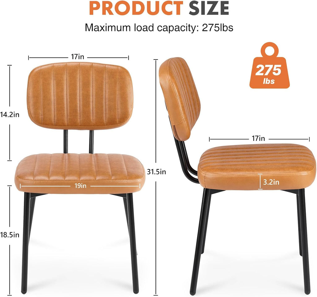 Sweetcrispy Dining Chairs Set of 4, Upholstered Mid Century Modern Kitchen Accent Chairs with Faux Leather Cushion Seat & Metal Legs for Home Office, Living Room - Brown
