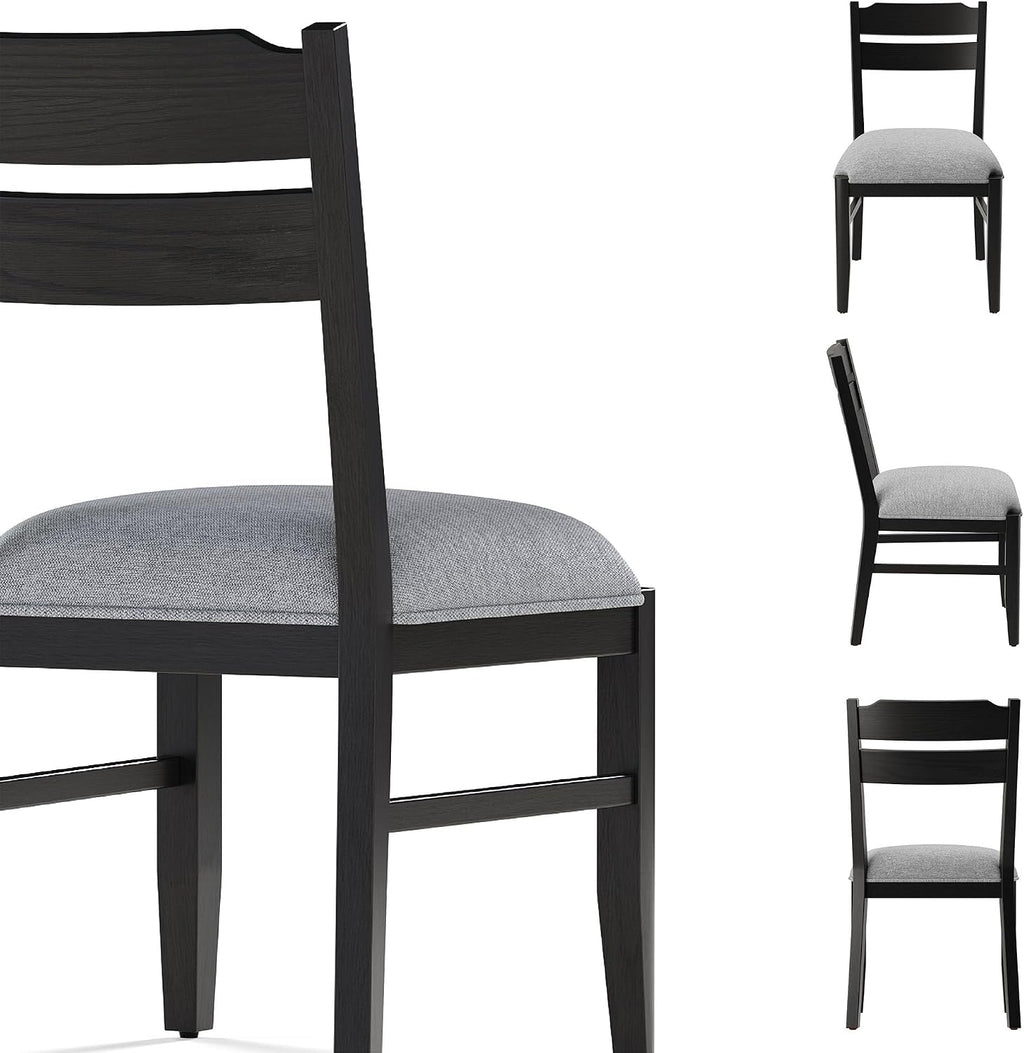 COLAMY Solid Wood Dining Chairs Set of 2, Modern Farmhouse Dining Room Chairs with 3.2' Thick Upholstered Seat, Ladder Back Kitchen Chairs for Breakfast Nook, Black
