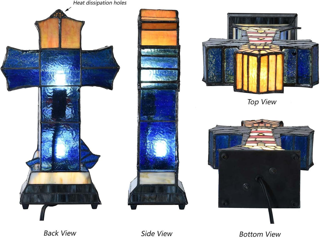 Bieye L12020 Christian Cross Tiffany Style Stained Glass Table Lamp for Home Décor (Lighthouse)