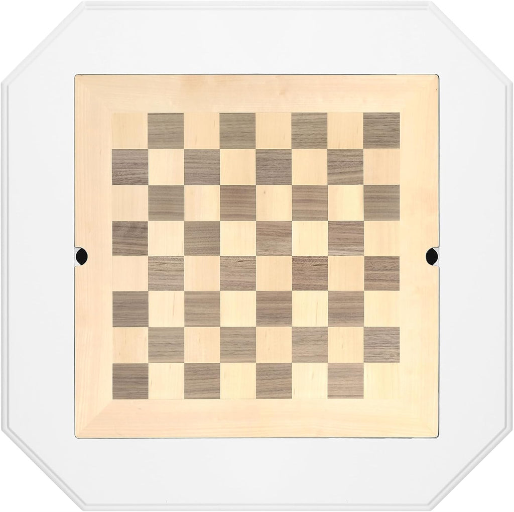 Chess Table, Reversible Chess Checker Game Table with 2 Drawers for Family Entertainment Room, 3-in-1 Square Game Tray for Chess Checker Backgammon, White