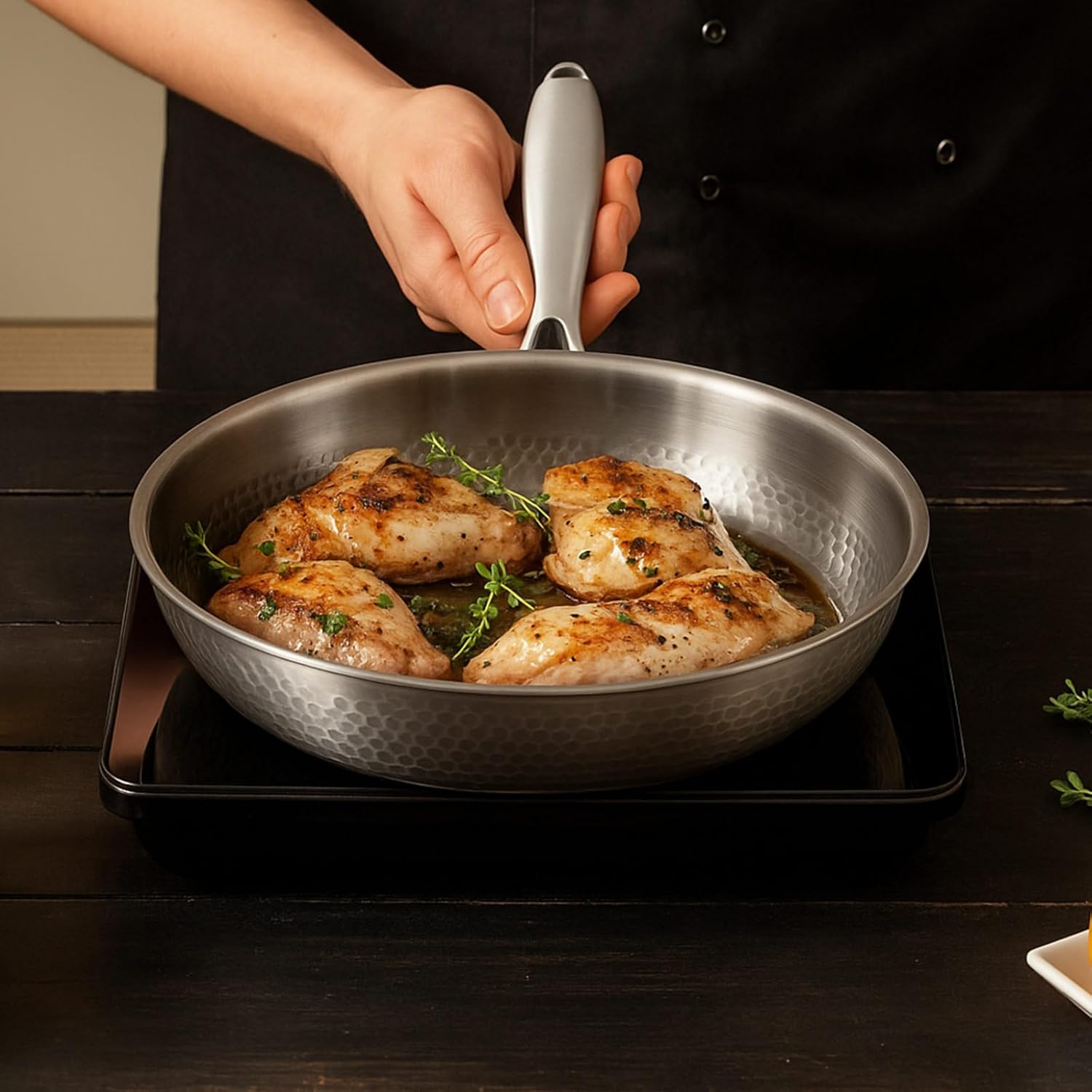 LemonRoad 3 Pcs 10.23', 11.02', 11.81' Titanium Pan Set for Cooking, Hammered Pan with Lid for Cooking Durable Scratch Resistant, Safe for Oven Induction
