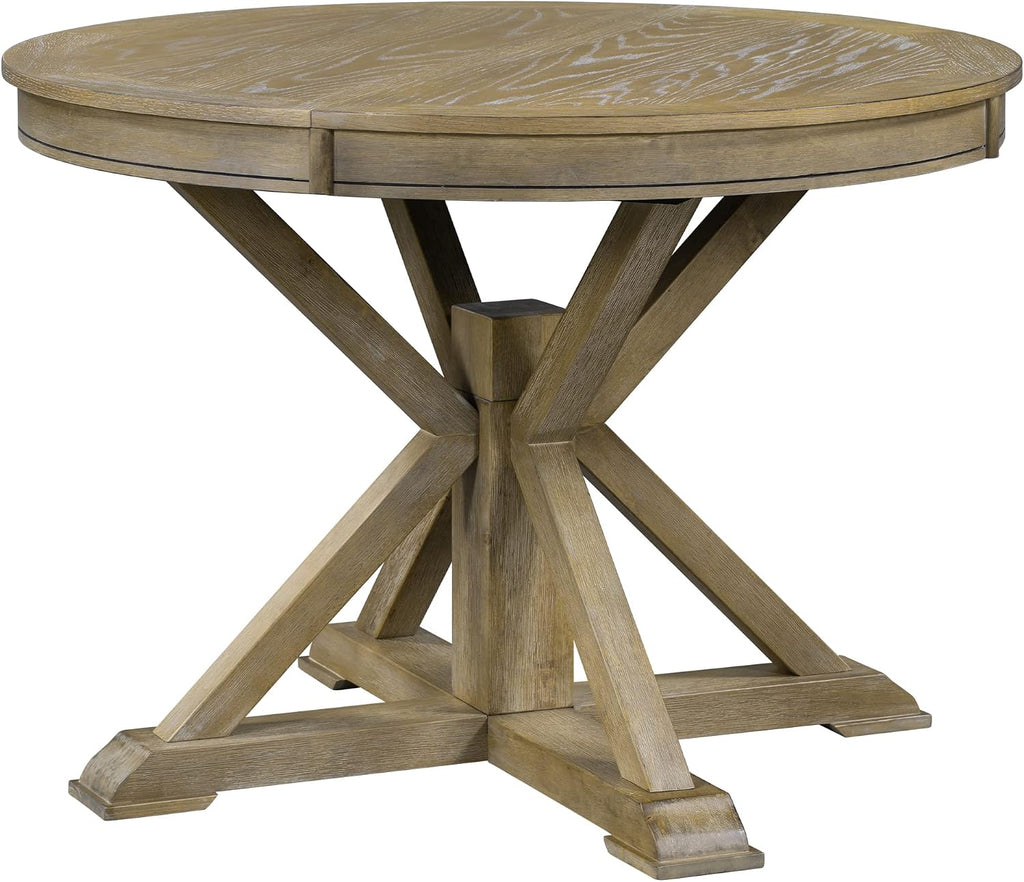 LUMISOL Extendable Round Dining Table for 4-8, Farmhouse 42'-54'' Expandable Kitchen Table with Removable Leaf and Pedestal Base for Kitchen, Dining Room, Living Room, Natural