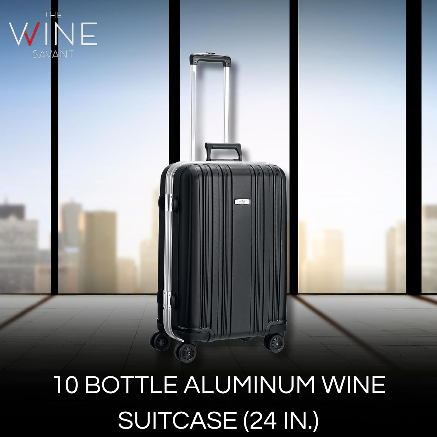 Wine Bottle Suitcase Aluminum | Holds 10 Standard 750 ML Bottles | Universal Airplane Luggage Case, TSA Approved Wheeled Bag For Professionals & Consumers, Gift For Wine Lovers, Connoisseurs (23 IN)