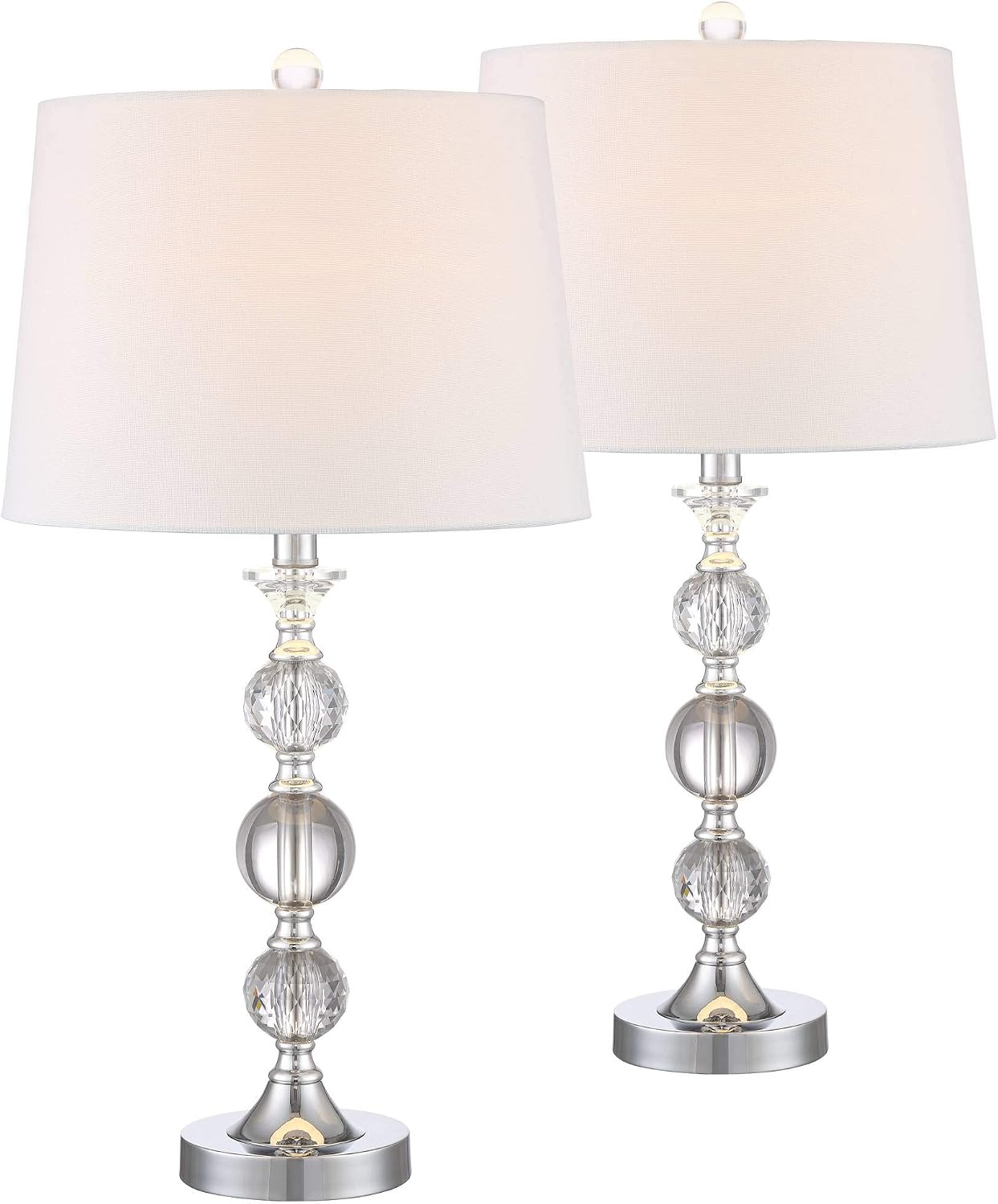 360 Lighting Solange 25' High Modern Glam Luxury Table Lamps Set of 2 Silver Finish Stacked Crystal White Shade Living Room Bedroom Bedside Nightstand House Office Home Reading Kitchen Entryway