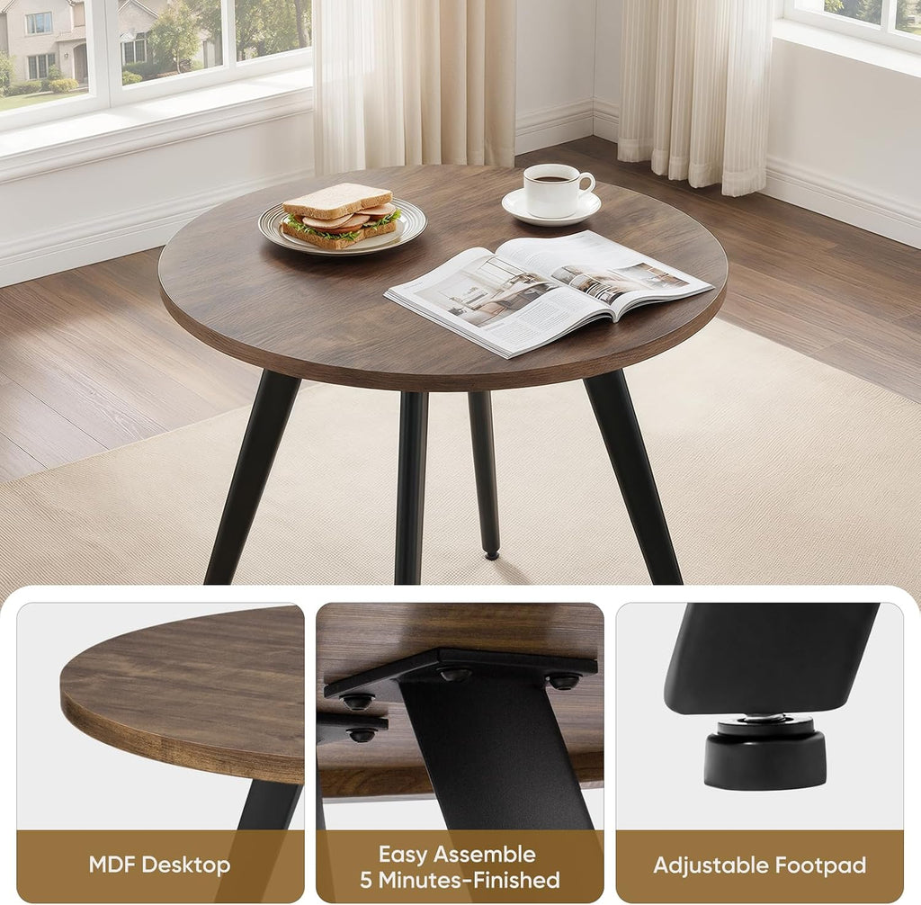 Round Dining Table, Small Dining Table for 2, 31.5' Round Table, Mid-Century Modern Kitchen Table with 1.4' Thickness Wood Grain Tabletop for or Small Space, Dining Room, Kitchen, Rustic Brown
