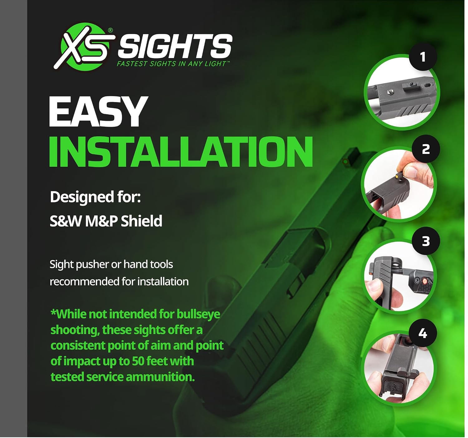 XS SIGHTS F8 Night Sight for Pistols, Large Tritium Front Sight for Fast Acquisition, Wide U-Notch Rear Sight, High Visibility, Easy Alignment
