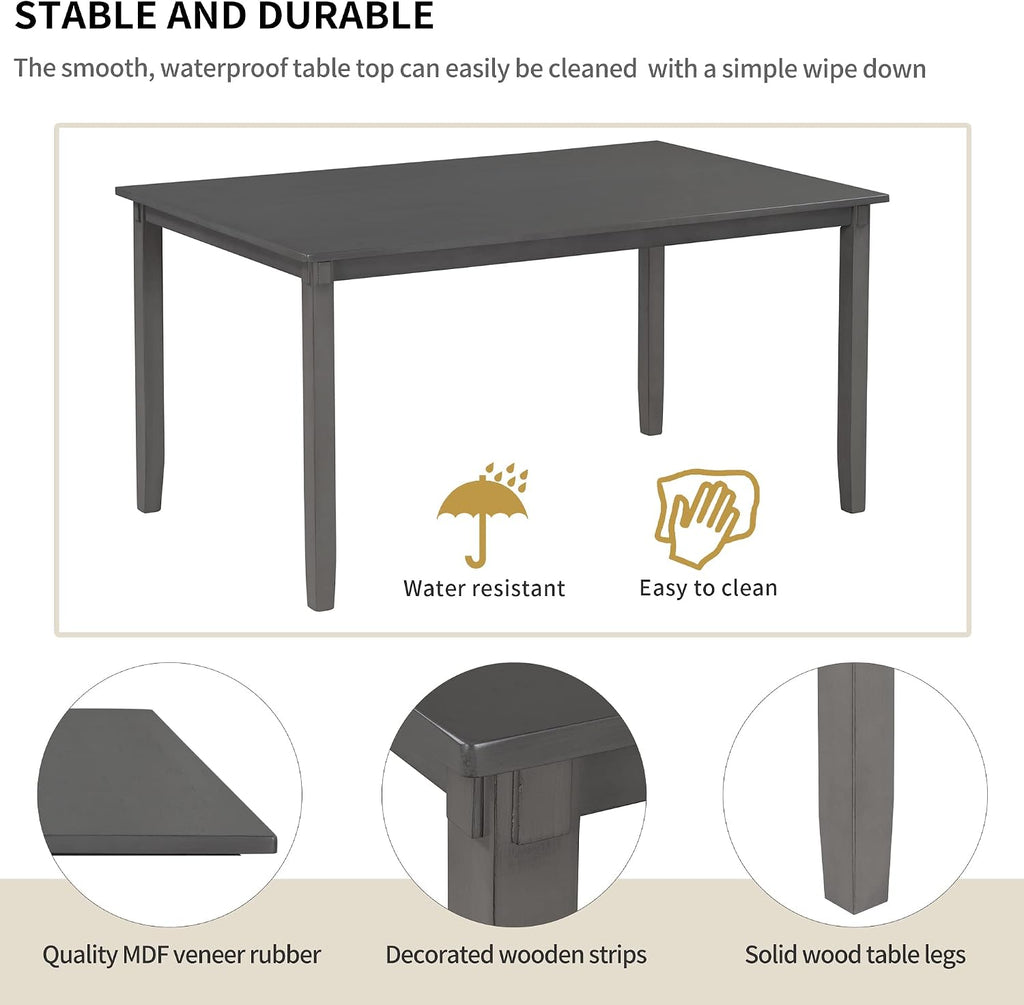 Harper & Bright Designs 6-Piece Dining Table Set, Dining Room Table Set with Wooden Rectangular Dining Table, 4 Dining Chair and Bench, Kitchen Dinette Set for 6 People (Grey)