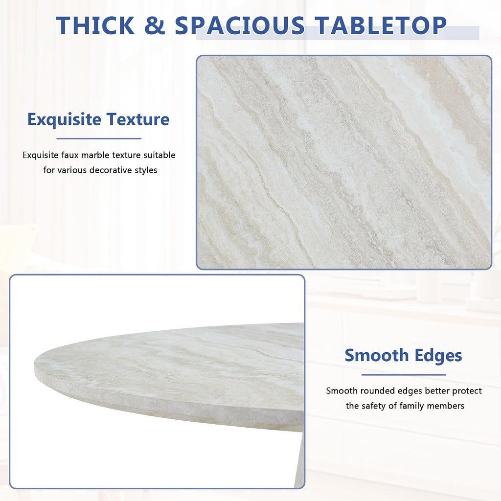 Faux Marble Round Dining Table for 4-6, 45' Modern Farmhouse Round Kitchen Table with 1' Thickened Wood Top & Stable Pedestal for Dining Room,Living Room,Apartment,Restaurant(Beige)