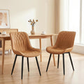 YOUNIKE Faux Leather Dining Chairs Set of 2 Mid-Century Modern High Padded Back Comfy Upholstered Kitchen Chairs with Metal Legs Wide Seat Accent Side Chair for Dining/Living/Waiting Room Tan